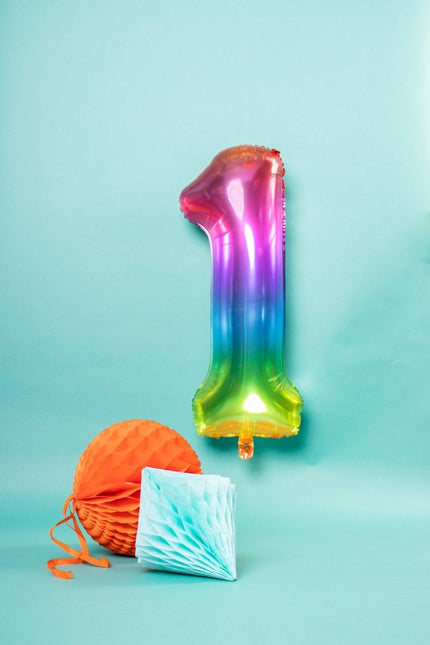 Folie Ballon Cijfer 1 Regenboog XL 81cm leeg van Folat koop je bij Partywinkel