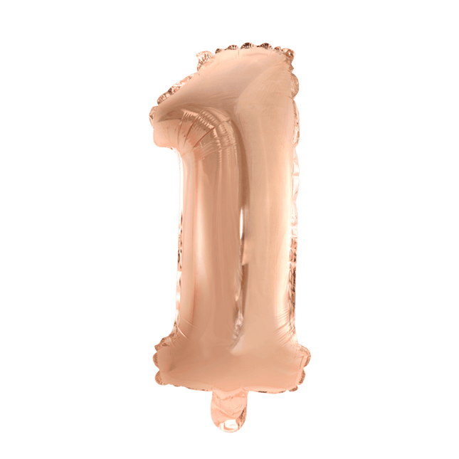 Folie Ballon Cijfer 1 Rose Goud 41cm met Rietje van WeFiesta koop je bij Partywinkel