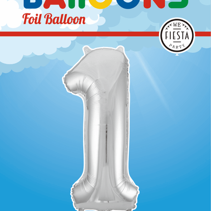 Folie Ballon Cijfer 1 Zilver XL 86cm leeg - Partywinkel - 5712735006589