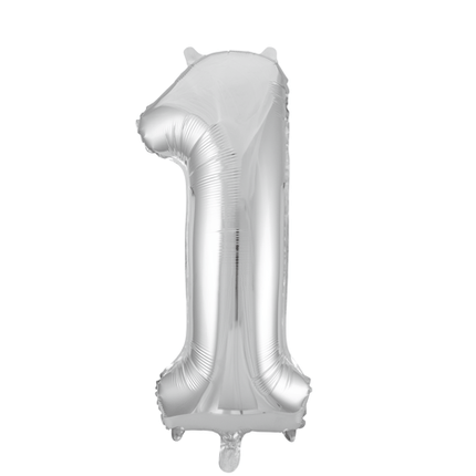 Folie Ballon Cijfer 1 Zilver XL 86cm leeg - Partywinkel - 5712735006589