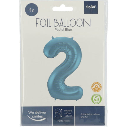 Folie Ballon Cijfer 2 Pastel Blauw XL 86cm leeg van Folat koop je bij Partywinkel