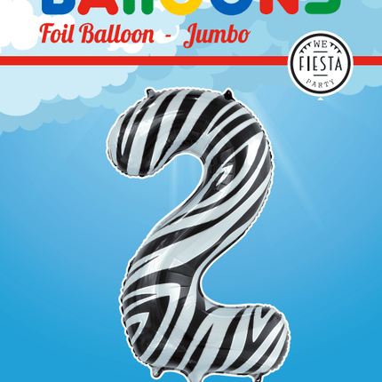 Folie Ballon Cijfer 2 Zebra XL 86cm leeg van WeFiesta koop je bij Partywinkel