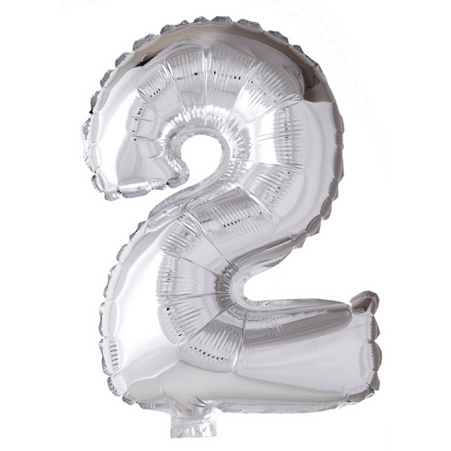 Folie Ballon Cijfer 2 Zilver 41cm met Rietje van WeFiesta koop je bij Partywinkel