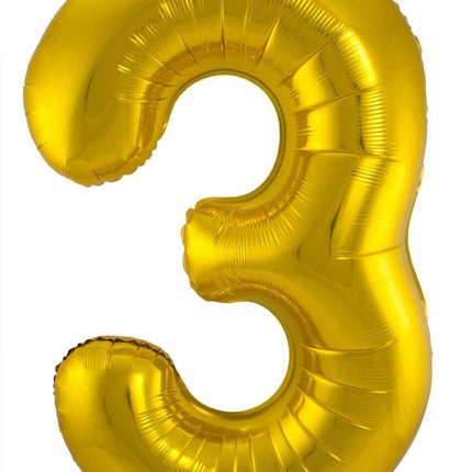 Folie Ballon Cijfer 3 Goud Metallic XL 86cm leeg van Folat koop je bij Partywinkel