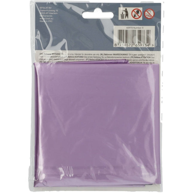 Folie Ballon Cijfer 3 Mat Paars XL 86cm leeg van Folat koop je bij Partywinkel