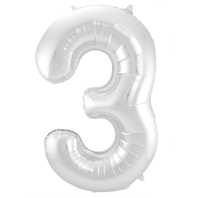 Folie Ballon Cijfer 3 Zilver Metallic XL 86cm leeg van Folat koop je bij Partywinkel