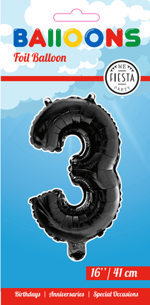 Folie Ballon Cijfer 3 Zwart 41cm met Rietje van WeFiesta koop je bij Partywinkel