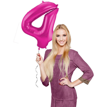 Folie Ballon Cijfer 4 Fuchsia Metallic XL 86cm leeg van Folat koop je bij Partywinkel