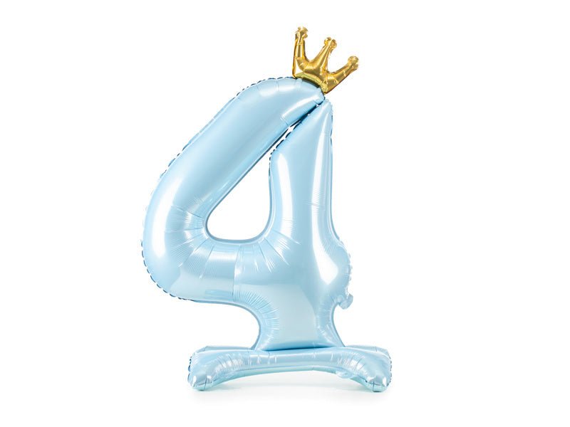 Folie Ballon Cijfer 4 Lichtblauw Standaard Leeg 84cm van Partydeco koop je bij Partywinkel
