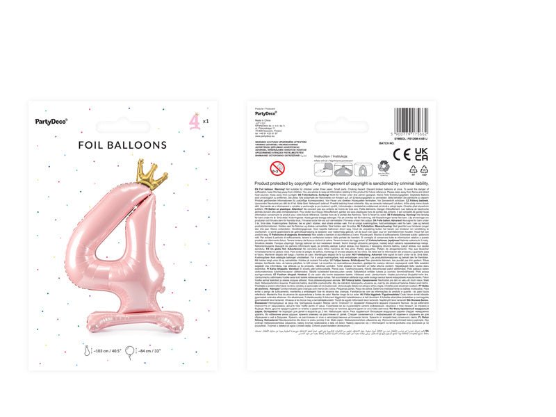Folie Ballon Cijfer 4 Lichtroze Standaard Leeg 84cm van Partydeco koop je bij Partywinkel
