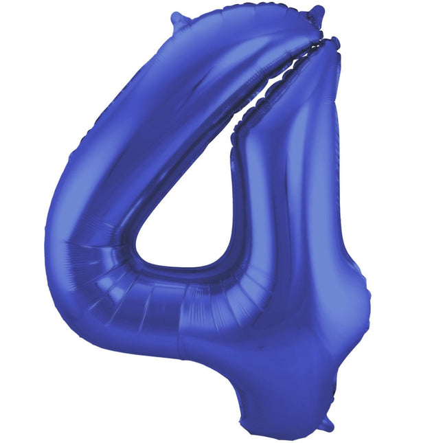 Folie Ballon Cijfer 4 Mat Blauw XL 86cm leeg van Folat koop je bij Partywinkel