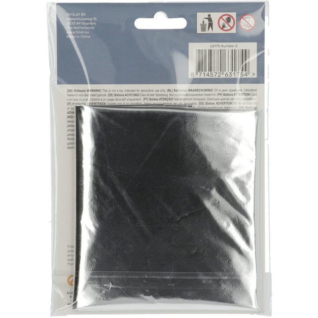 Folie Ballon Cijfer 5 Zilver Metallic XL 86cm leeg van Folat koop je bij Partywinkel