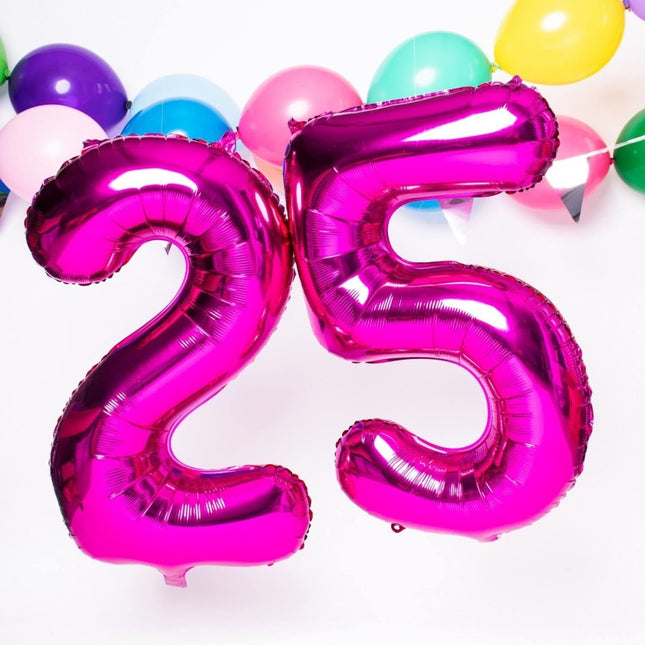 Folie Ballon Cijfer 6 Fuchsia Metallic XL 86cm leeg van Folat koop je bij Partywinkel