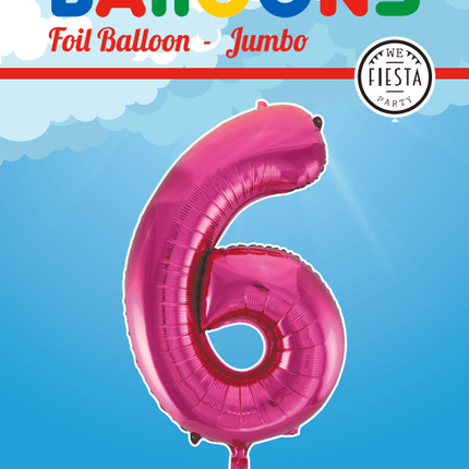 Folie Ballon Cijfer 6 Fuchsia XL 86cm leeg - Partywinkel - 5712735007128