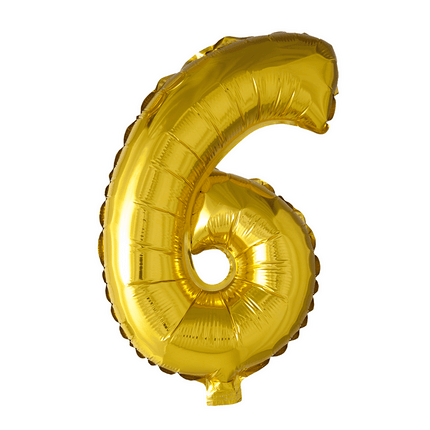 Folie Ballon Cijfer 6 Goud 41cm met Rietje van WeFiesta koop je bij Partywinkel