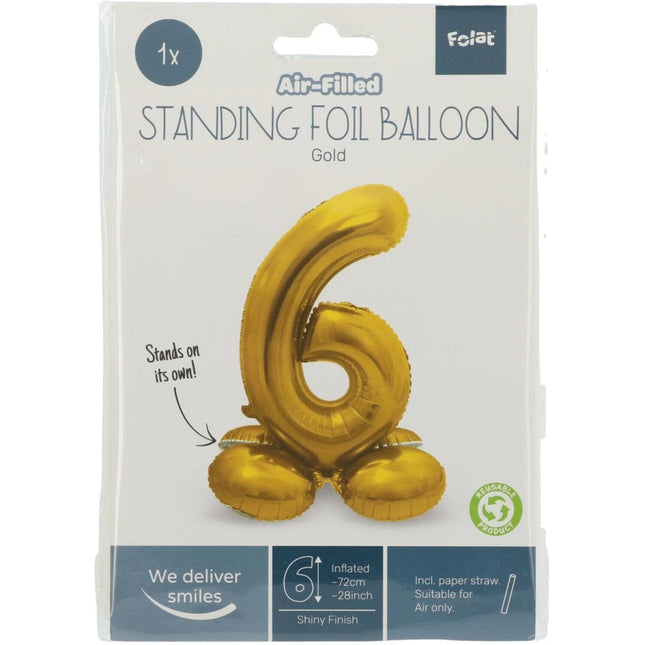 Folie Ballon Cijfer 6 Goud met standaard 72cm van Folat koop je bij Partywinkel