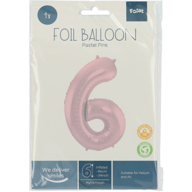 Folie Ballon Cijfer 6 Pastel Roze XL 86cm leeg van Folat koop je bij Partywinkel