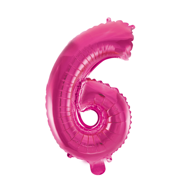 Folie Ballon Cijfer 6 Roze 41cm met Rietje van WeFiesta koop je bij Partywinkel
