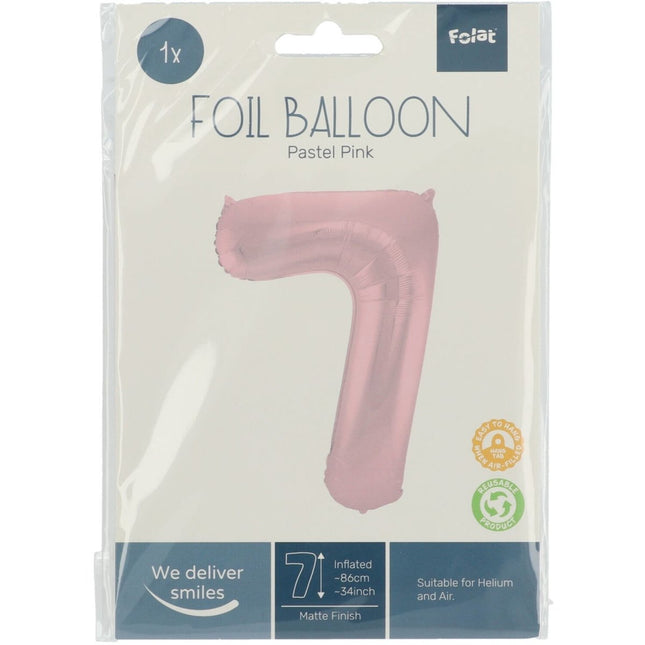 Folie Ballon Cijfer 7 Pastel Roze XL 86cm leeg van Folat koop je bij Partywinkel