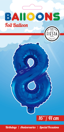 Folie Ballon Cijfer 8 Blauw 41cm met Rietje van WeFiesta koop je bij Partywinkel