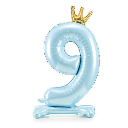 Folie Ballon Cijfer 9 Lichtblauw Standaard Leeg 84cm van Partydeco koop je bij Partywinkel