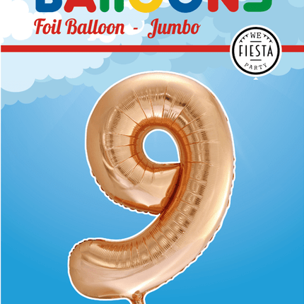 Folie Ballon Cijfer 9 Rose Goud XL 86cm leeg van WeFiesta koop je bij Partywinkel