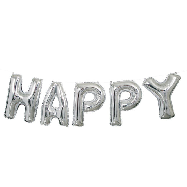 Folie Ballon Happy Birthday Zilver Leeg 4,31m van Unique koop je bij Partywinkel