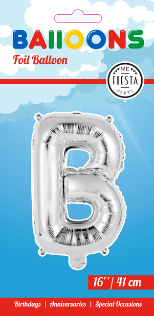 Folie Ballon Letter B Zilver 41cm met Rietje van WeFiesta koop je bij Partywinkel