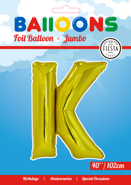 Folie Ballon Letter K Goud XL 102cm leeg van WeFiesta koop je bij Partywinkel
