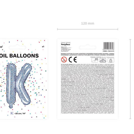Folie Ballon Letter K Holografisch Leeg 35cm van Partydeco koop je bij Partywinkel