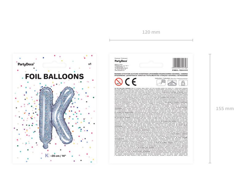 Folie Ballon Letter K Holografisch Leeg 35cm van Partydeco koop je bij Partywinkel