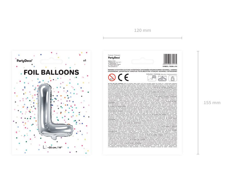 Folie Ballon Letter L Zilver Leeg 35cm van Partydeco koop je bij Partywinkel