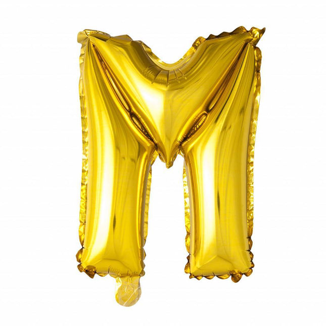 Folie Ballon Letter M Goud 41cm met Rietje van WeFiesta koop je bij Partywinkel
