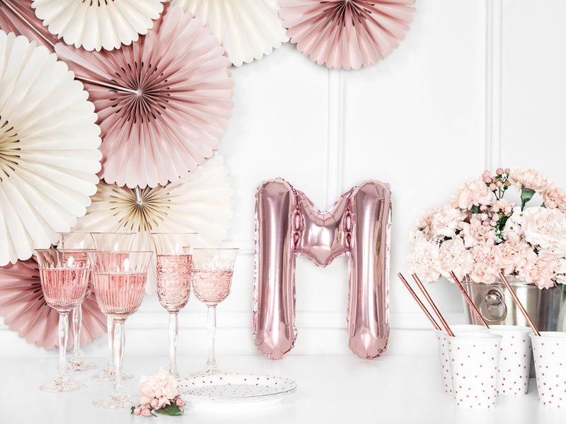 Folie Ballon Letter M Rose Goud Leeg 35cm van Partydeco koop je bij Partywinkel