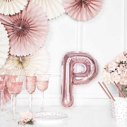 Folie Ballon Letter P Rose Goud Leeg 35cm van Partydeco koop je bij Partywinkel