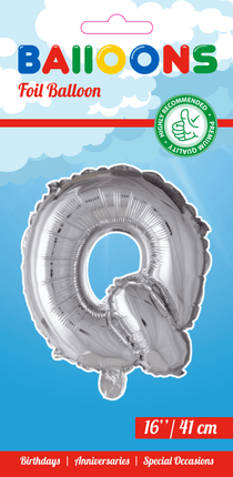Folie Ballon Letter Q Zilver 41cm met Rietje van WeFiesta koop je bij Partywinkel