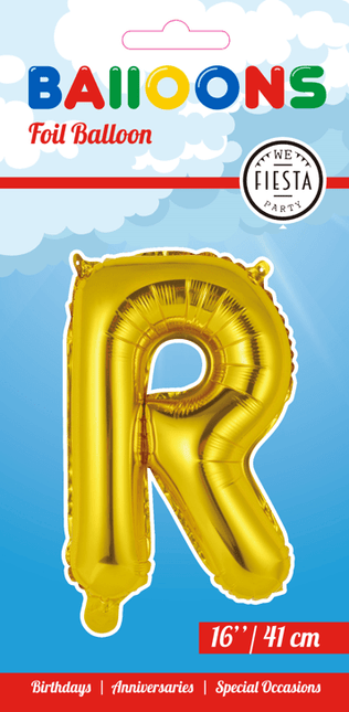 Folie Ballon Letter R Goud 41cm met Rietje van WeFiesta koop je bij Partywinkel
