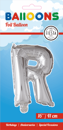 Folie Ballon Letter R Zilver 41cm met Rietje van WeFiesta koop je bij Partywinkel