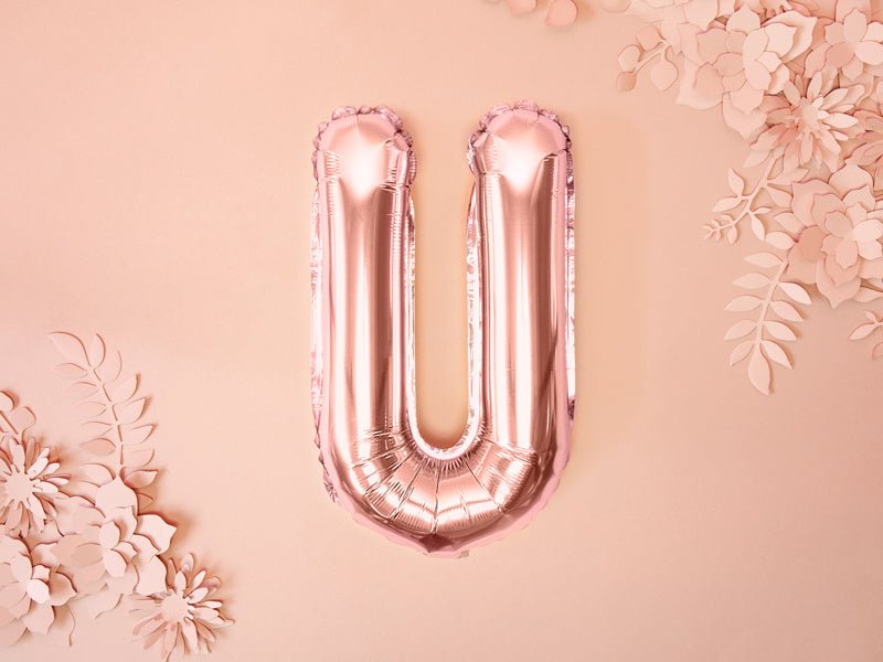 Folie Ballon Letter U Rose Goud Leeg 35cm van Partydeco koop je bij Partywinkel
