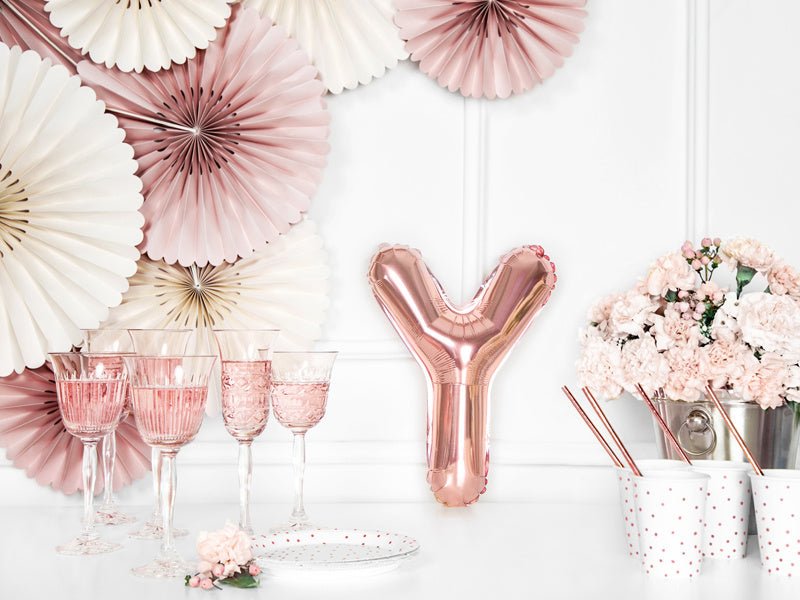 Folie Ballon Letter Y Rose Goud Leeg 35cm van Partydeco koop je bij Partywinkel