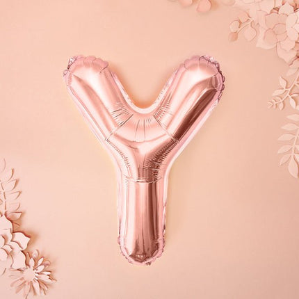 Folie Ballon Letter Y Rose Goud Leeg 35cm van Partydeco koop je bij Partywinkel