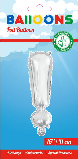 Folie Ballon Uitroepteken ! Zilver 41cm met Rietje van WeFiesta koop je bij Partywinkel