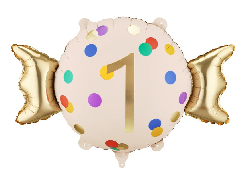 Folieballon Candy 1 jaar, 61x37 cm, mix van Partydeco koop je bij Partywinkel