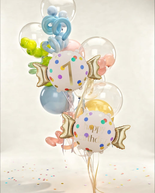 Folieballon Candy 1 jaar, 61x37 cm, mix van Partydeco koop je bij Partywinkel