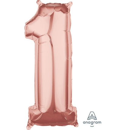 Folieballon – Cijfer 1 – Roségoud – 28 x 66 cm van Riethmueller koop je bij Partywinkel