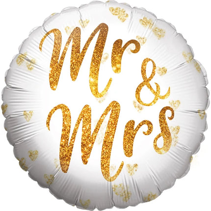 Ballon à l'hélium « Mr and Mrs » blanc et or, vide, 45 cm