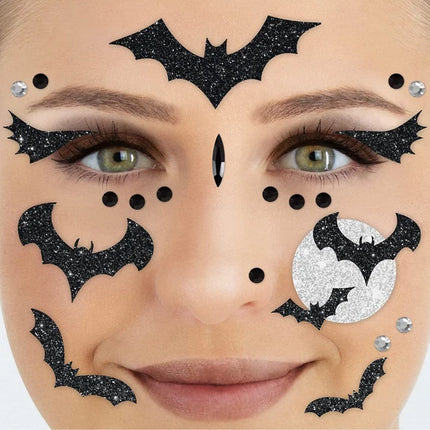 Autocollants « Visage de chauve-souris » noirs pailletés