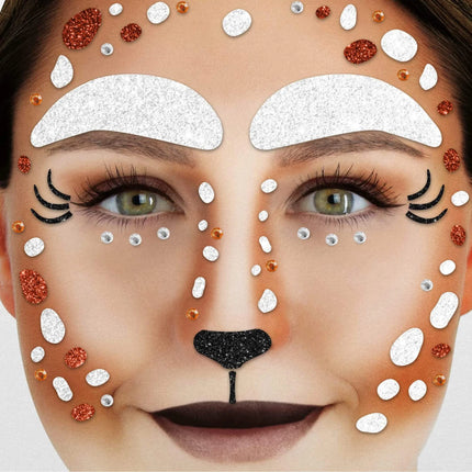 Faux tatouages marron pour le visage : cerf pailleté