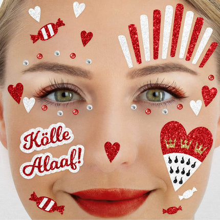 Tatouages temporaires rouges et blancs pour le visage, paillettes, Kölle, Alaaf
