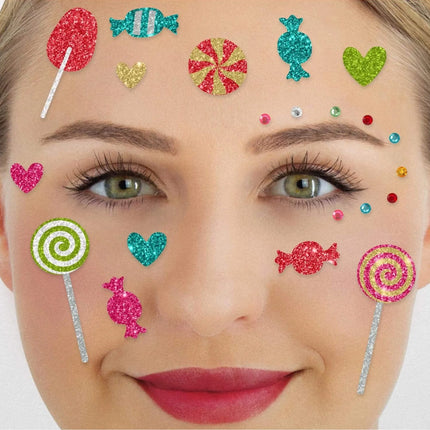 Faux tatouages colorés pour le visage, paillettes, bonbons – 21e
